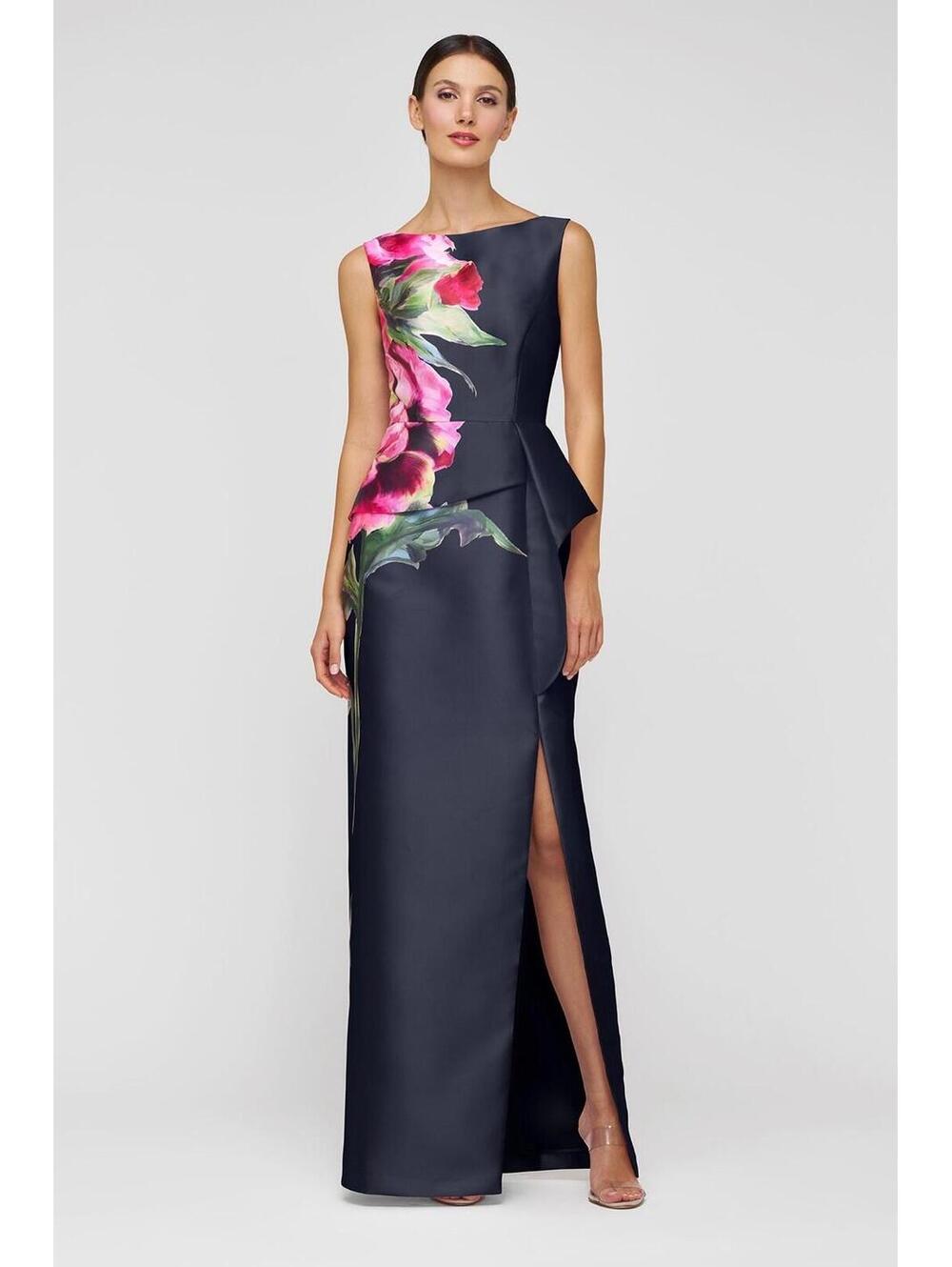 New Kay Unger Luciana Column Gown In Midnight Blue Size 16 $358